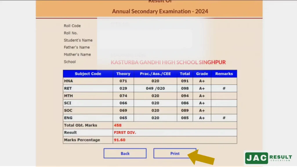 Information about 12th class students’ mark sheets like- roll code, student details, subject-wise grades, total marks, and percentages.